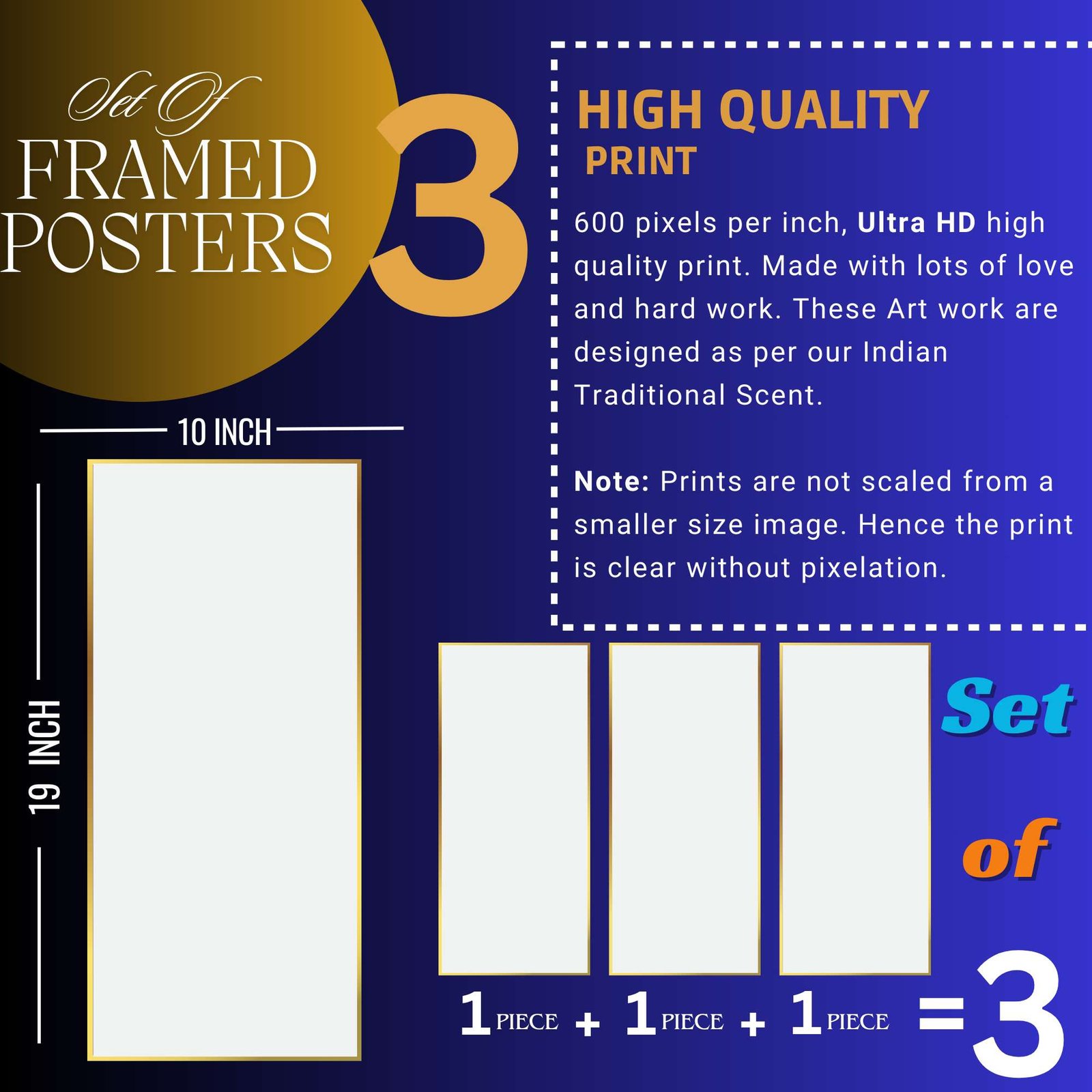 Set of Three large Wall Paintings for Wall Dacoration Golden Framed Wall Paintings for Living Room & Bedroom Wall Art for Home Decoration & Office Wall Dรฉcor (14x11 inch CH-LGD3-2) - Image 2